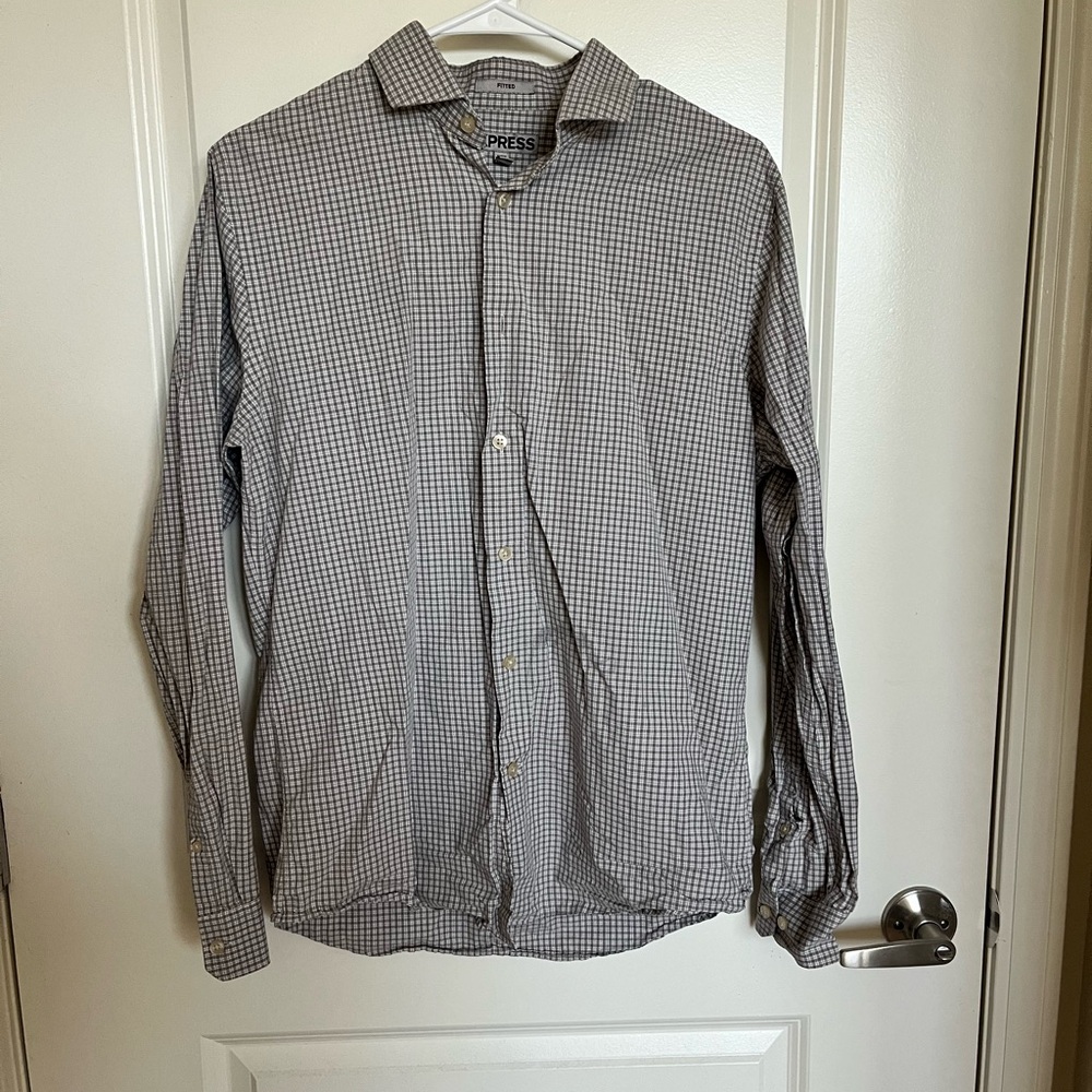 Express Men's Casual Gray Plaid Shirt